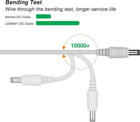 LONNKY 12V DC Extension Cord 33FT/10M,5.5mm x 2.1mm,Male to Female Power Cable,White DC Extension Cable,Used for CCTV Security Cameras,LED Strip in Saudi Arabia