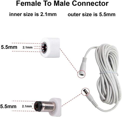 LONNKY 12V DC Extension Cord 33FT/10M,5.5mm x 2.1mm,Male to Female Power Cable,White DC Extension Cable,Used for CCTV Security Cameras,LED Strip in Saudi Arabia
