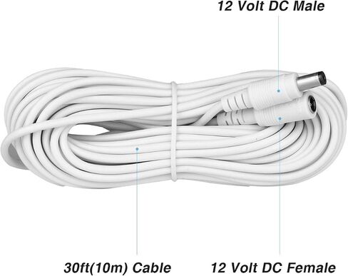LONNKY 12V DC Extension Cord 33FT/10M,5.5mm x 2.1mm,Male to Female Power Cable,White DC Extension Cable,Used for CCTV Security Cameras,LED Strip in Saudi Arabia