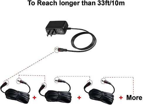 LONNKY 12V DC Extension Cord 33FT/10M,5.5mm x 2.1mm,Male to Female Power Cable,White DC Extension Cable,Used for CCTV Security Cameras,LED Strip in Saudi Arabia