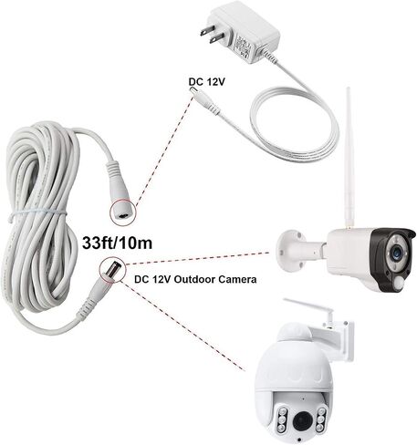 LONNKY 12V DC Extension Cord 33FT/10M,5.5mm x 2.1mm,Male to Female Power Cable,White DC Extension Cable,Used for CCTV Security Cameras,LED Strip in Saudi Arabia