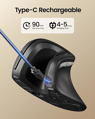ماوس ProtoArc المريح، ماوس رأسي لاسلكي EM11 NL، ماوس بصري قابل لإعادة الشحن مع أجهزة متعددة (بلوتوث + بلوتوث + اتصال USB)، 3 DPI قابلة للتعديل لجهاز كمبيوتر Mac، زر Windows الأبيض in Kuwait
