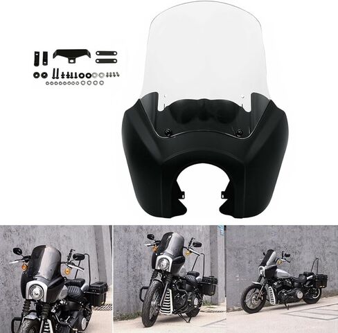 مصباح أمامي أسود غير لامع من Benlari مقاس 15 بوصة زجاج أمامي شفاف متوافق مع Harley Davidson Dyna Super Glide T-Sport 2006-2017 in Kuwait