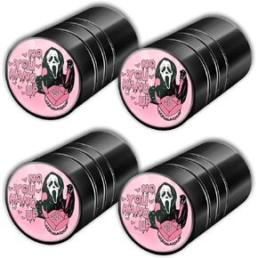 4Pcs Tire Valve Stem Caps Cover for Car Bike Bicycle Mountain Bikes Motorcycles Trucks Pink Ghost Skull Face Funny Black Metal Chrome Tire Air Pressure Covers Wheel Decoration Accessories