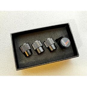 Eurosport Corvette C8 Logo Black Valve Stem Caps - Knurled