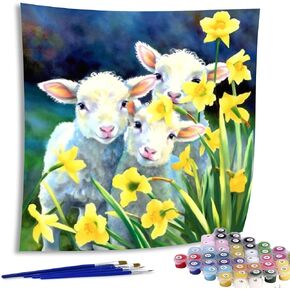 Diymood Paint by Numbers for Adults Sheep, DIY Oil Painting Animal Acrylic Paint by Number Kits for Kids Adults Beginner for Home Wall Decor 20x20 Inch