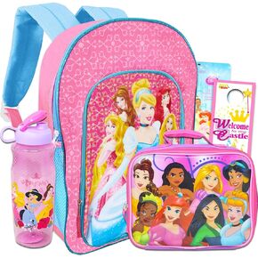 Disney Princess Backpack and Lunch Box Set for Girls - Bundle with Princess School Bag, Lunch Bag, Stickers, and Water Bottle for Kids (Princess School Supplies)