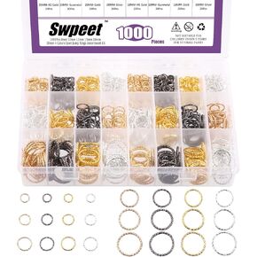 Swpeet 1000 قطعة 4 ألوان 6 مقاسات 8/10/12/15/18/20 مم مجموعة حلقات القفز المفتوحة الملتوية لصنع المجوهرات، حلقات دائرية موصلات نتائج المجوهرات لقلادة القرط والمعلقات DIY