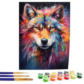 Bimkole Wolf Paint by Number for Adults, DIY Oil Painting Kit on Canvas with Paintbrushes and Acrylic Pigment, Perfect for Paint by Numbers for Adults Beginner, for Home Wall Decor16x20 Inch