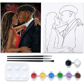 Nuberlic Canvas Paint Kit Pre Drawn Canvas for Painting for Adults DIY Couple Love Outline Adult Paint and Sip Party Favor Birthday Valentine's Day Gift 8x10 Inch Canvas in Kuwait