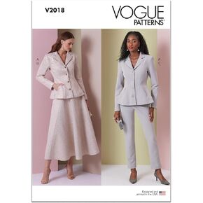 Vogue Misses' Fitted Lined Peplum Jacket, Skirt and Tapered Pants Sewing Pattern Packet, Design Code V2018, Sizes 4-6-8-10-12, Multicolor