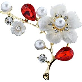 Flower Pearl Brooches Pins for Women White Cherry Blossom Brooch Crystal Wedding Brooch Floral Branch Brooch Rhinestone Brooch Gifts