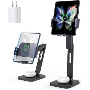 Wireless Charger Stand for Z Fold 5/4/3/2, Aluminium Alloy Charging Station [3 Coils] 2 in 1 Charger Station for Samsung Galaxy Buds 2 Pro/Pro / 2 / Live and Z Fold Series（Include 20W Adapter）