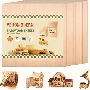 10PCS Basswood Sheets 1/8″×12″×12″,1/8 Plywood Sheets Used for glowforge,3mm Unfinished Wood Perfect for Arts and DIY Crafts, School Projects, Wood Burning and Laser Projects