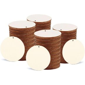 50 Pcs 4 inch Wooden Tags Unfinished Rounds Wooden Circles with Holes, Blank Wood Circles Ornaments Hanging Tags, Wood Round Disc Cutouts for DIY Crafts, Party, Christmas, Home Decorations