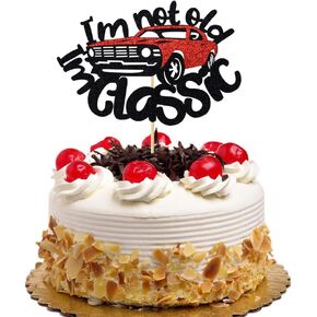 I’m not Old I’m Classic with Car Cake Topper Vintage Car Birthday Party Decorations Supplies Black and Red Glitter