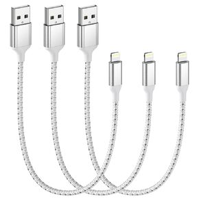 2 FT iPhone Charging Cable, 3Pack [MFi Certified] USB A to Lightning Cable 2ft for Car Fast Charging Braided Short Lightning Cord Compatible with iPhone 14/13/12/11Pro/X/XR/8/7/6s/Plus/iPad (White)