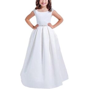 White First Communion Dresses for Girls 7-16 Satin Ruffles Kids Birthday Party Dress