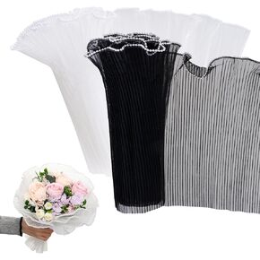 phnydreg 2 Pcs 5 Yard Flower Wrapping Papers Pearl 10 Inch Pearl Edge Wrapping Net Yarn White Black Bouquet Wrapping Mesh Paper for Mothers Day Anniversaries Birthday Valentines Day