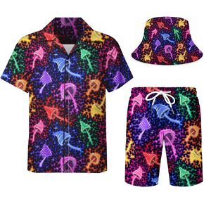 Men's 2 Piece Tracksuit funny hawaiian shirts for men Button Down Shirt Shorts rave Outfits With Bucket Hats