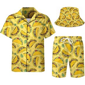 Men's 2 Piece Tracksuit funny hawaiian shirts for men Button Down Shirt Shorts rave Outfits With Bucket Hats in Saudi Arabia