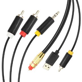GINTOOYUN USB Digital Fiber Optical Analog Audio Cable AUX SPDIF Digital Coaxial to 3.5mm + 2 RCA Jack Audio Converter Cable for TV, PS4, Blu-Ray Player, Multimedia Speaker(118 Inch)