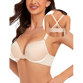Padded Push Up Bras for Women Add 2 Cup Front Closure Racerback Criss Cross T Shirt Bra