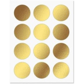 Gold Certificate Seals - Set of 36 Blank foil Stickers, 2 in Across, Business Awards, Diplomas, Volunteer