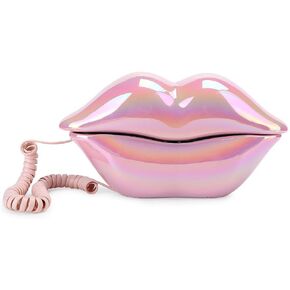 Fashionable Lip Telephone, Rose Red Electroplating Flocking Retro Sexy Home Phone, Mouth Corded Landline Telephone for Decoration Girls Gift