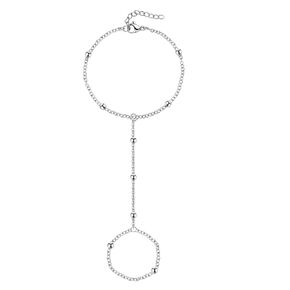 Silver Hand Chain Bracelet Beads Ring Bracelet Hand Chain Adjustable Finger Ring Bracelet for Women Trendy