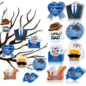 32 Pcs Father's Day Tree Hanging Ornaments Happy Father's Day Hanging Pendant with Rope Gift Box Hanging Sign DIY Craft Tags for Father's Day Birthday Party Tree Table Decor