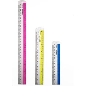Set of 3 Aluminum Rulers of 6", 8", 12" in Inch and cm Scale W/Hanging Hole (Random Color)