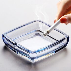 Saim Simple Style Large Glass Ashtray for cigarette cigar, Crystal Ash trays Outdoor Glass Spuare Ashtrays for Outside, Home, Office, Patio, Outdoor, Indoor, Cute Cool Ashtray - Amber