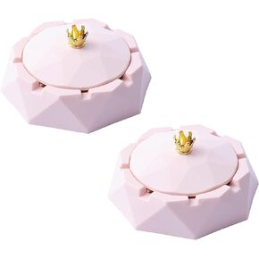2Pcs Pink Stainless Steel Ashtray with Lids,Windproof,Cigarettes Ashtray for Indoor or Outdoor Use,Ash Holder for Smokers,Desktop Smoking-Ash Tray for Home,Office Decoration Home Ashtrays