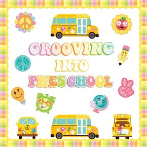 Retro Grooving into Preschool Bulletin Board Decorations - 86Pcs Groovy Hippie Boho School Bus Cutouts Trim Borders for Back to School Nursery Kindergarten Classroom Chalkboard Wall Decor
