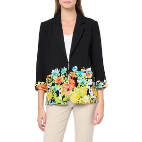 MULTIPLES Women's Tucked Cuff Three Quarters Sleeve Lapel Front Welt Pocket Jacket