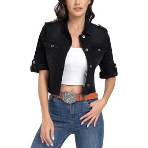 Anienaya Women's Short Sleeve Stretchy Denim Jacket Button Down Summer Cropped Trucker Jean Jackets