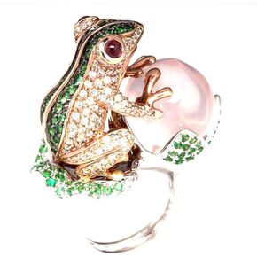 HSQYJ Green Crystal Frog Cocktail Ring Cubic Zirconia Pearl Cute Animal Stacking Rings Jewelry Rhinestone Statement Rings for Women Girl