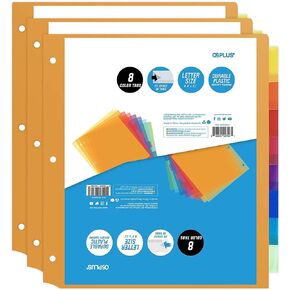 8-Tab Plastic Binder Dividers, Insertable Multicolor Big Tabs, 3 Sets