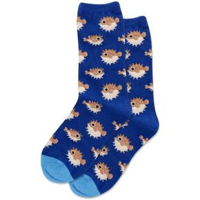 Hotsox Kid's Pufferfish Crew Socks 1 Pair, Dark Blue, Kid's Medium/Large