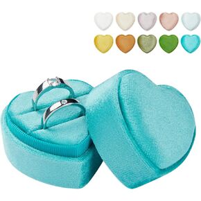 Velvet Ring Box 2 Slots Heart Shape Proposal Ring Case with Detachable Lid Ring Holder (White)