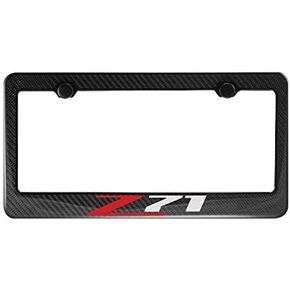 Carbon Fiber Metal Z71 License Plate Frame Tag Cover Holder Mount for Chevy Silverado Sierra Tahoe Suburban (1)