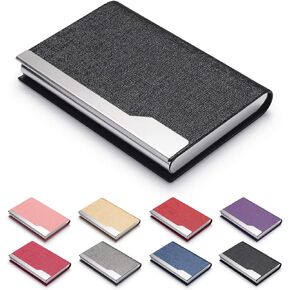 Business Card Holder Case - Luxury PU Leather Name Card Holder & Stainless Steel Multi Card Case, Slim Metal Pocket Card Holder Wallet Credit Card ID Case/Holder with Magnetic Shut - Purple