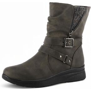 Flexus Spring Step Campton Booties for Women - Synthetic Low Heel Ankle Boots for Women with Decorative Buckle and Zipper
