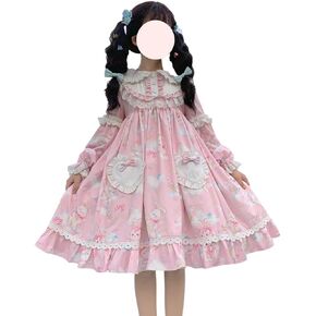 Teens Lolita Kawaii Princess Dress Cute Bunny Print Peter Pan Collar Long Sleeve Easter Cosplay Party Juniors Dresses