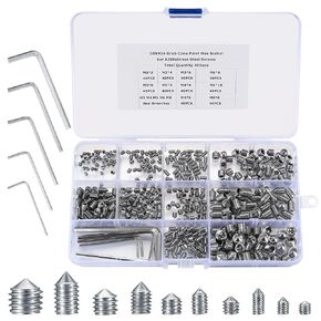 400 Pcs Hex Allen Head Socket Cup Point Screws Set, Metric M3/M4/M5/M6/M8 Internal Hex Drive Grub Set Screws for Door Handles, Bathroom Fixture, with Hex Wrenches，Set Screw Assortment Kit