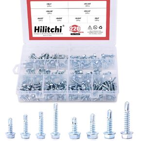 Hilitchi 304 Stainless Steel Hex Washer Head and Phillips Truss Head Self Drilling Sheet Metal Tek Screws Assortment Kit (Phillips Truss Head)