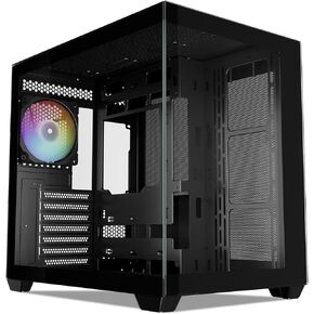 Vetroo AL900 ATX Computer PC Case 270° Full View Tempered Glass Pre-Installed ARGB & PWM FDB Fan in Rear 360mm Radiator Support High-Air flow Perforated Up to 10 fans Support for 40 Series GPUs -Black