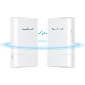BrosTrend 5GHz 867Mbps Wireless Bridge, 1KM WiFi Bridge, Long Range Point to Point Outdoor CPE for PtP & PtMP, IP65, Plug and Play, Passive PoE Injector, for Barn Farm Garage Building Shop etc. 2 Pack
