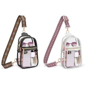 PACKISM Clear Sling Bag Stadium معتمد - حقيبة شفافة لأحداث الحفلات الموسيقية الرياضية، تمر بسرعة، حقيبة كروس شفافة مع حزام مريح يسهل حملها، أسود + أبيض in Kuwait